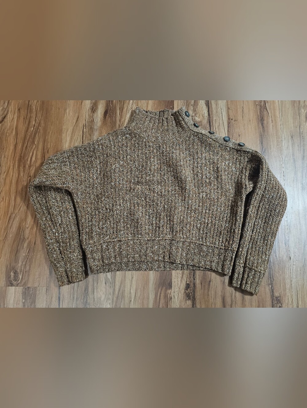 Jessica Simpson Cropped Ribbed Button-Shoulder Sweater - Brown